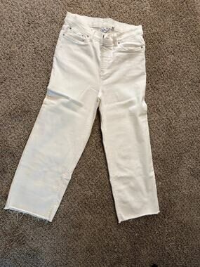 Denim and Co. 10 white denim jeans, high high-rise, wide leg cropped 3200